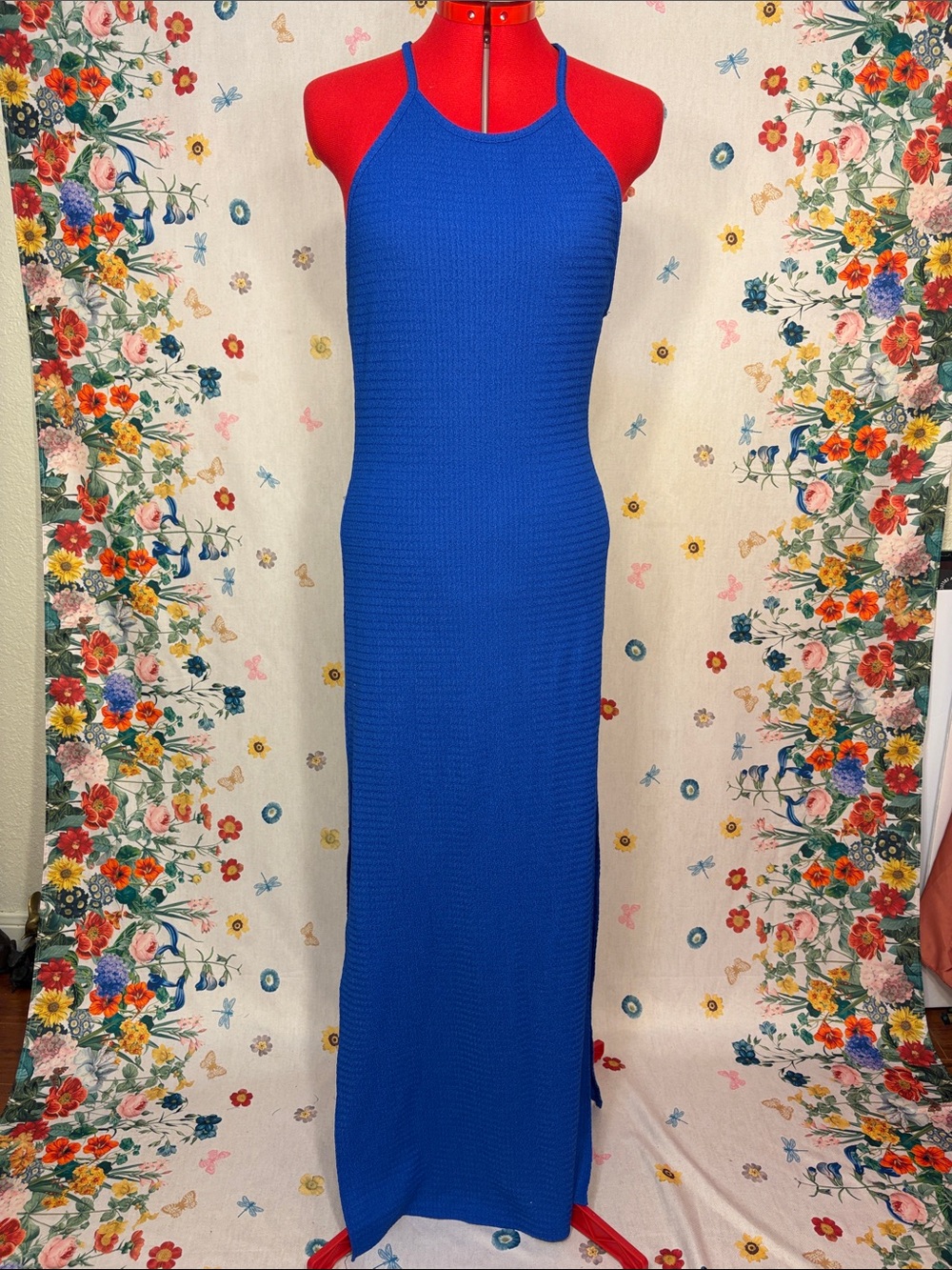 Forever 21 Cobalt Blue Ribbed Halter Maxi Dress